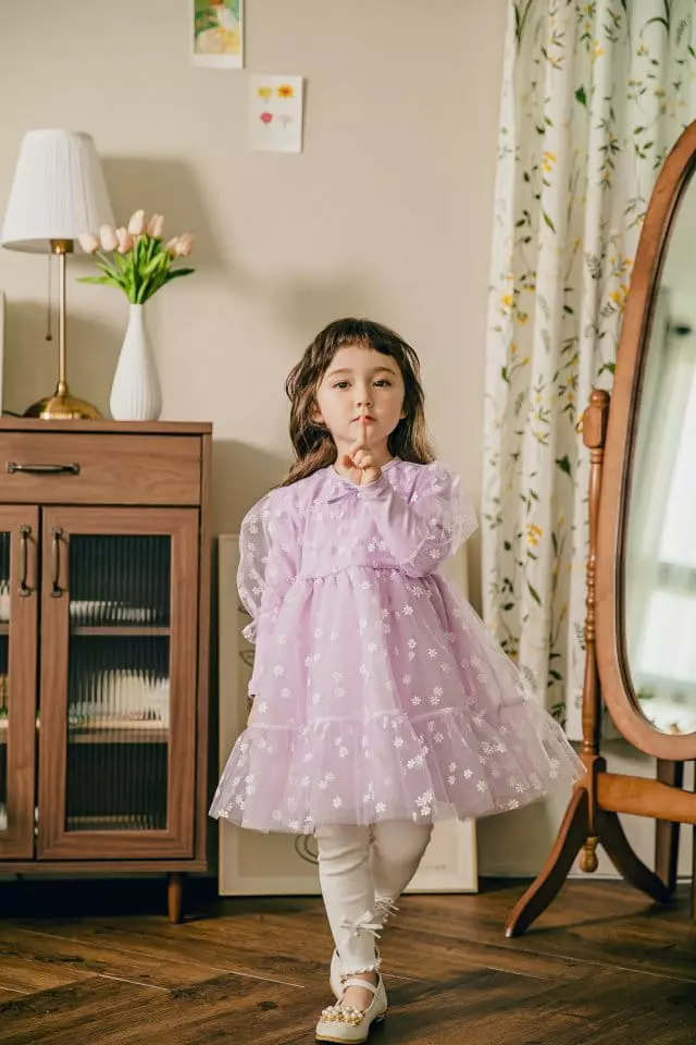 Pudding - Korean Children Fashion - #stylishchildhood - Flower Mesh One-piece