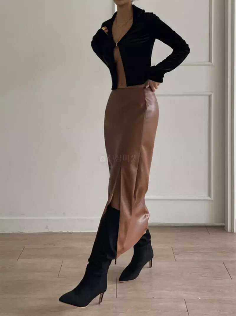 Remood - Korean Women Fashion - #momslook - Leather Long Skirt