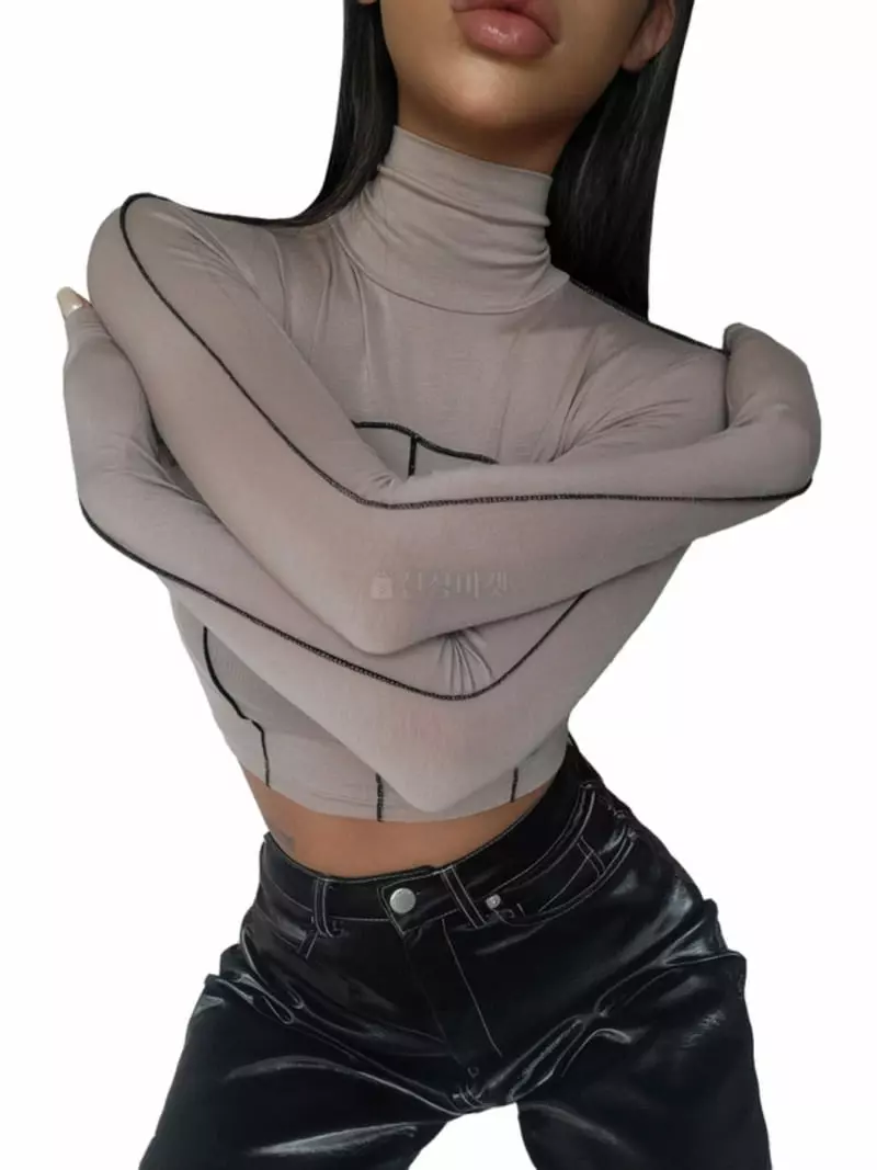 Remood - Korean Women Fashion - #momslook - Stitch Turtleneck Crop Tee