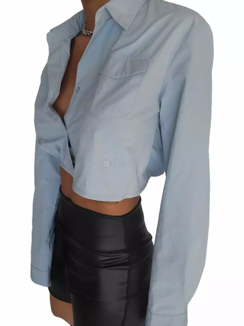 Remood - Korean Women Fashion - #womensfashion - Unbalance Crop Shirt - 4
