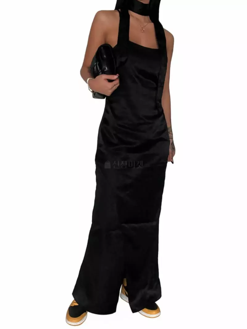 Remood - Korean Women Fashion - #momslook - Tie Long Scarf Open Back One-piece