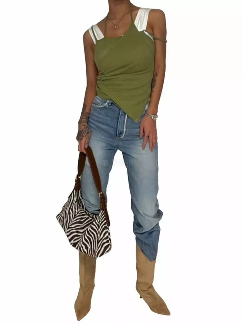 Remood - Korean Women Fashion - #pursuepretty - Halter Layered Double Sleeveless Wrap Sleeveless Tee - 2