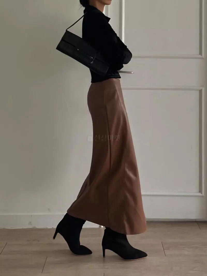 Remood - Korean Women Fashion - #womensfashion - Leather Long Skirt - 2