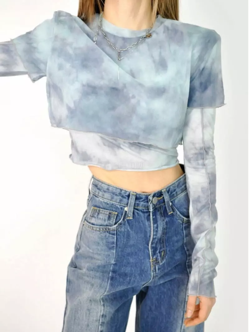 Remood - Korean Women Fashion - #womensfashion - Water-printe Layered Crop Tee - 3