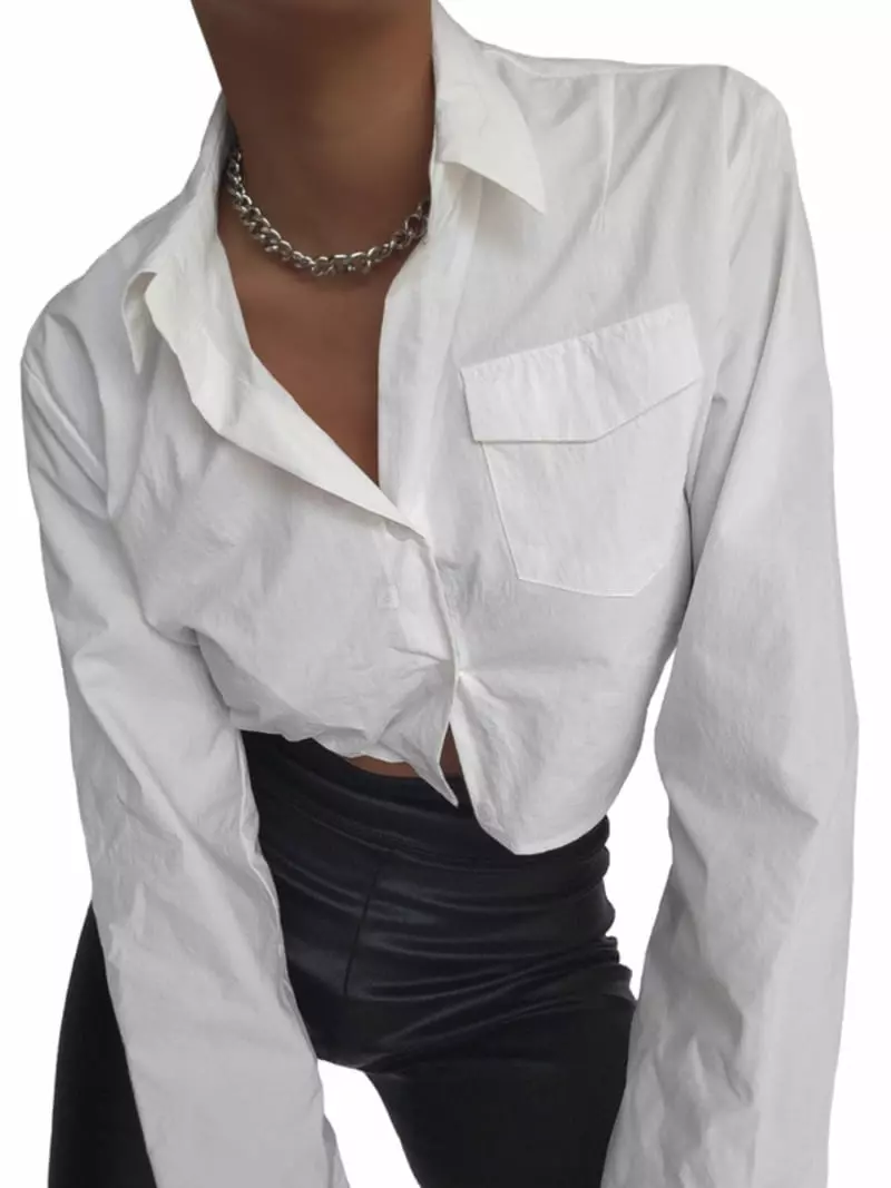 Remood - Korean Women Fashion - #womensfashion - Unbalance Crop Shirt