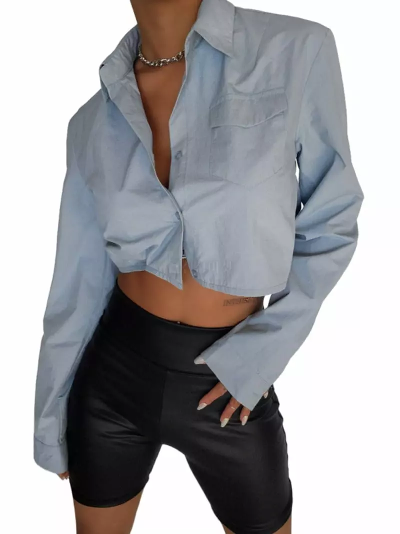 Remood - Korean Women Fashion - #womensfashion - Unbalance Crop Shirt - 3