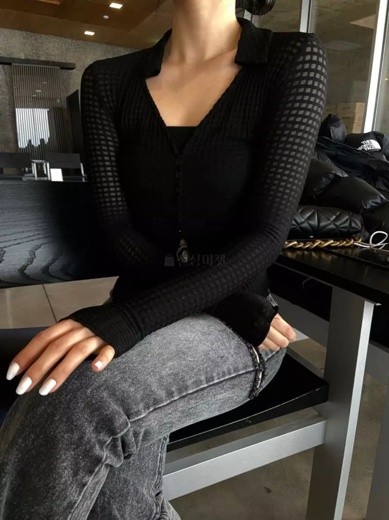 Remood - Korean Women Fashion - #womensfashion - Checker Collar V-neck Cardigan - 3