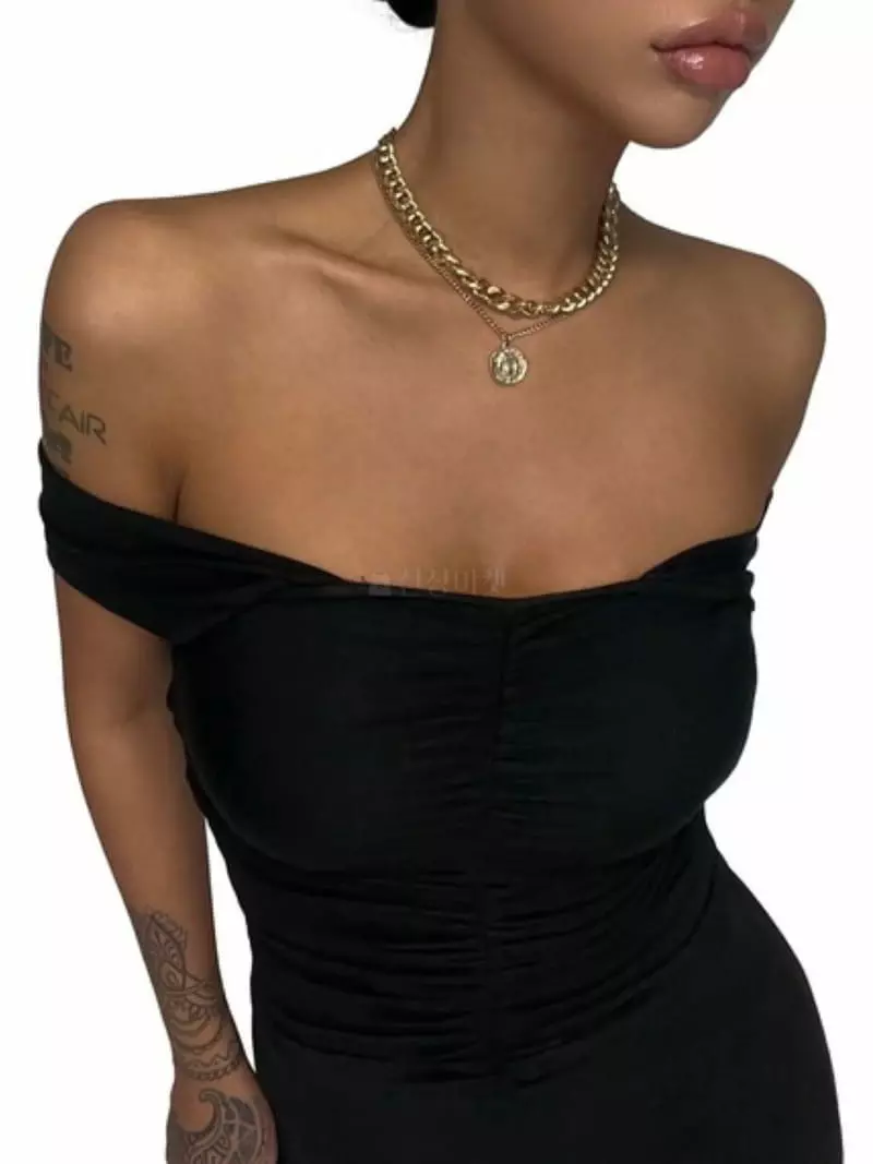 Remood - Korean Women Fashion - #womensfashion - Feminine Off-shoulder Shirring Sleeveless Tee - 2