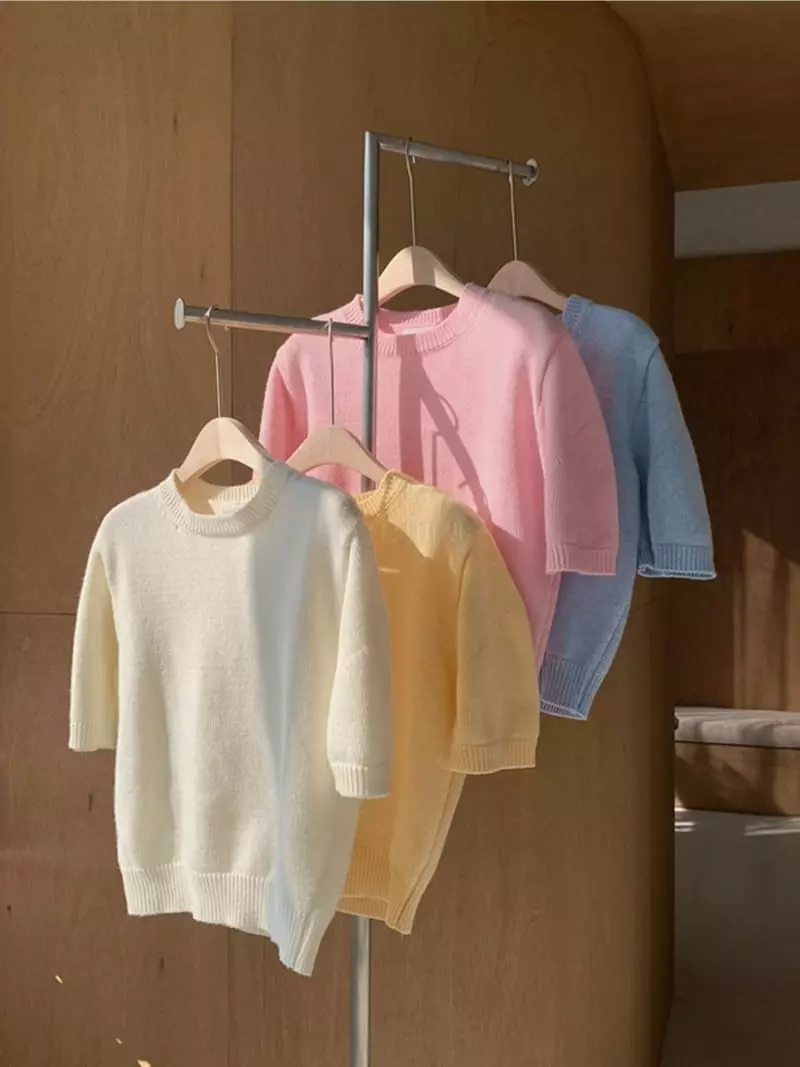 Ripple - Korean Women Fashion - #womensfashion - Cream Knit Tee - 4