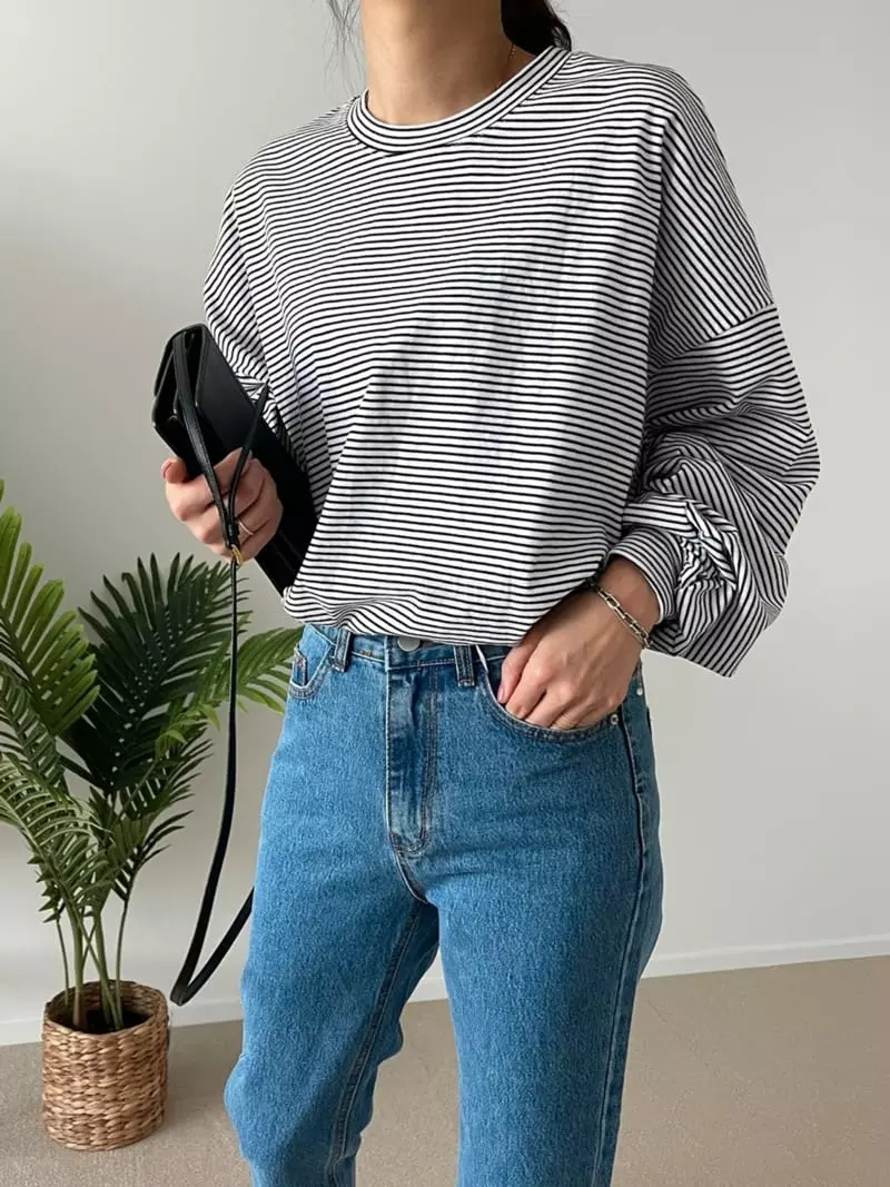 Ripple - Korean Women Fashion - #momslook - Balloon Stripe Tee