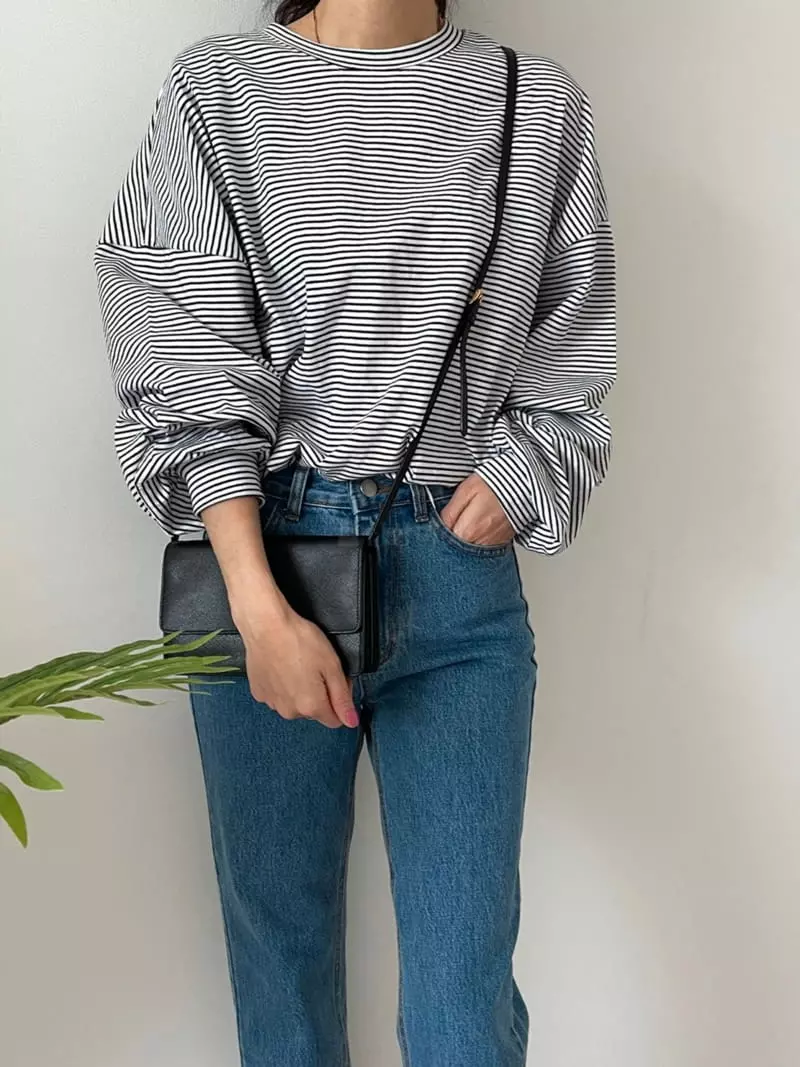 Ripple - Korean Women Fashion - #momslook - Balloon Stripe Tee - 2