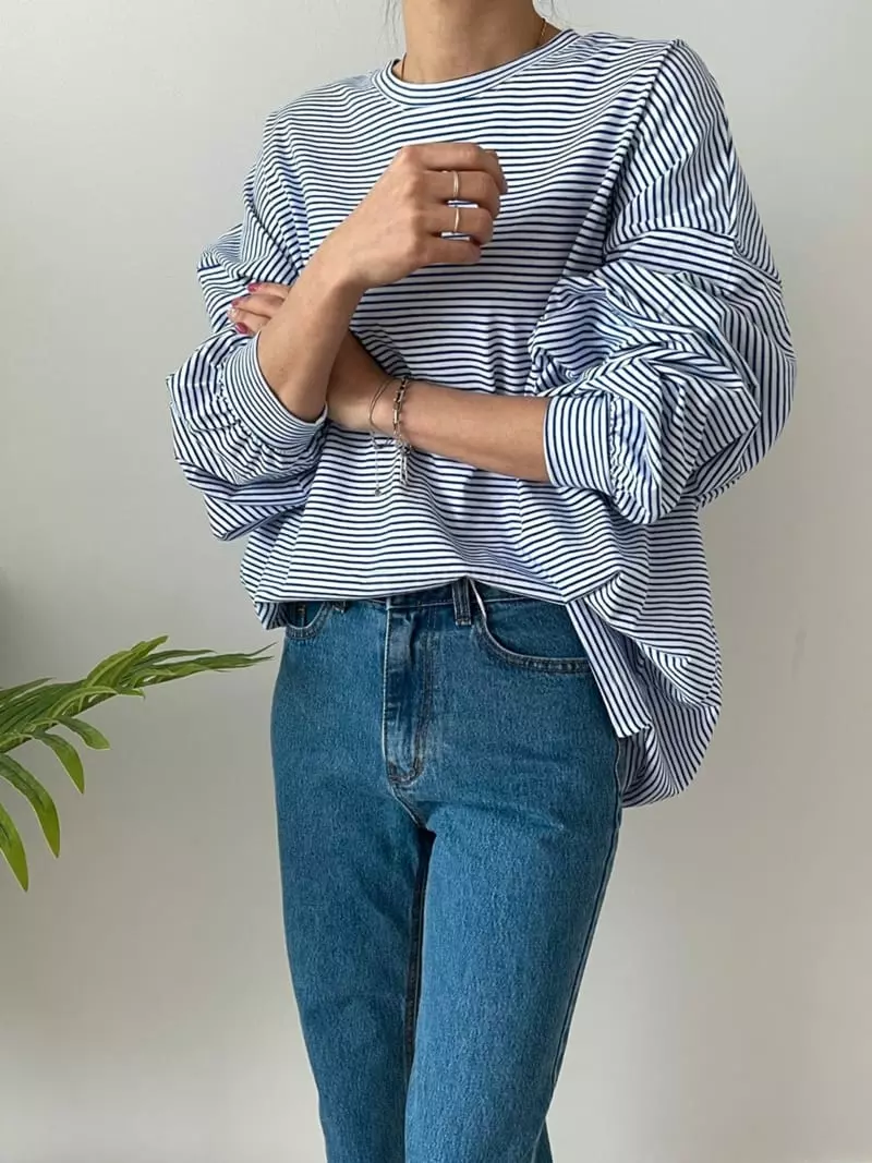Ripple - Korean Women Fashion - #momslook - Balloon Stripe Tee - 3