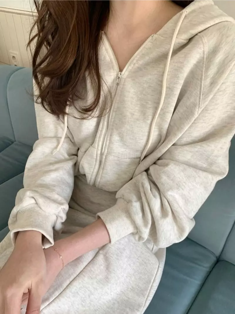 Ripple - Korean Women Fashion - #vintagekidsstyle - More Zip-up Top Bottom Set - 2