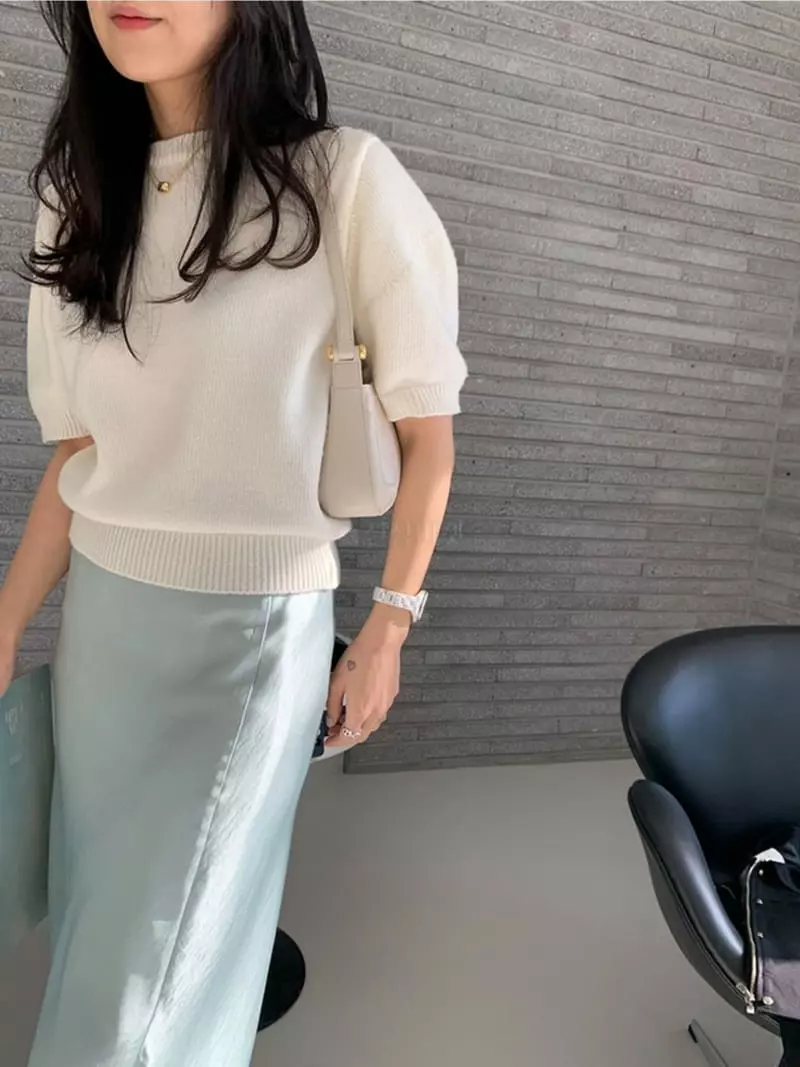 Ripple - Korean Women Fashion - #womensfashion - Cream Knit Tee