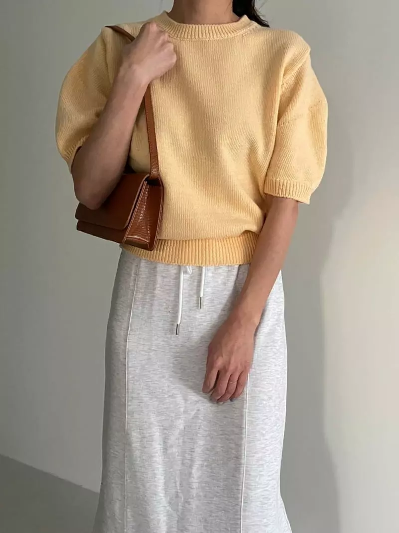 Ripple - Korean Women Fashion - #womensfashion - Cream Knit Tee - 3