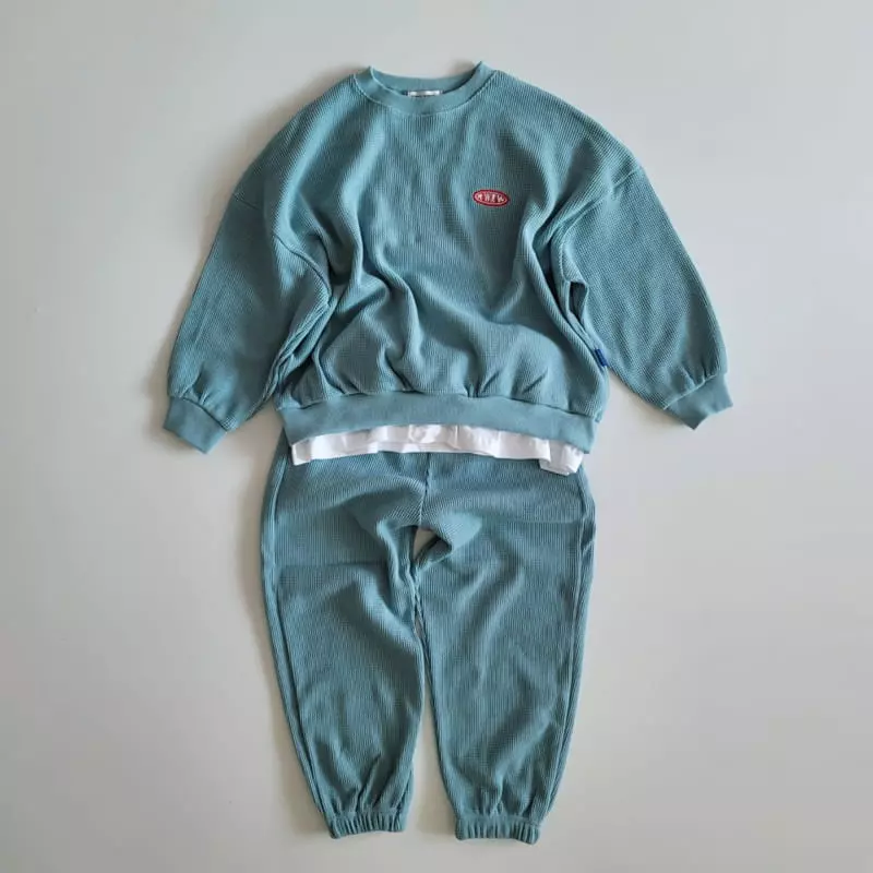 Riwoo Riwoo - Korean Junior Fashion - #littlefashionista - Pastel Layered Waffle Top Bottom Set - 2