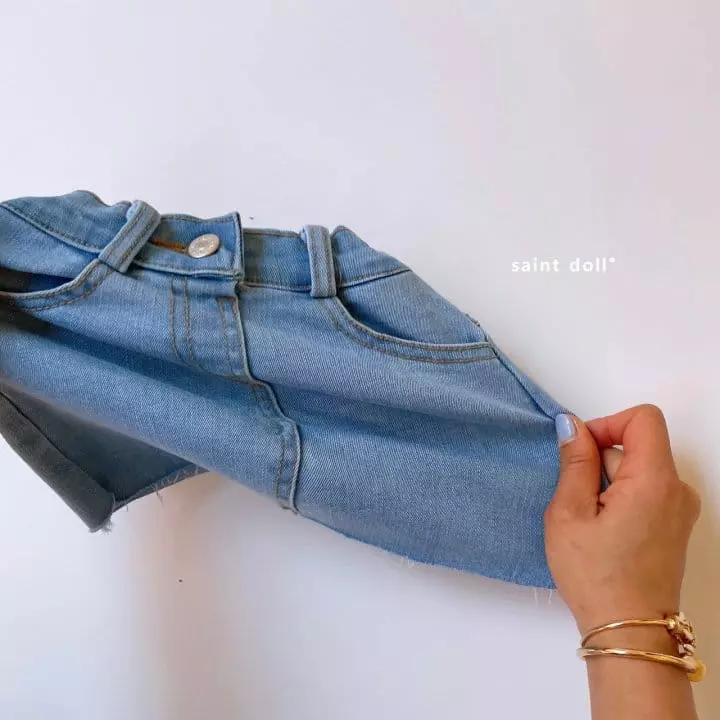 Saint Doll - Korean Children Fashion - #kidsshorts - Chese Denim Skrit - 5