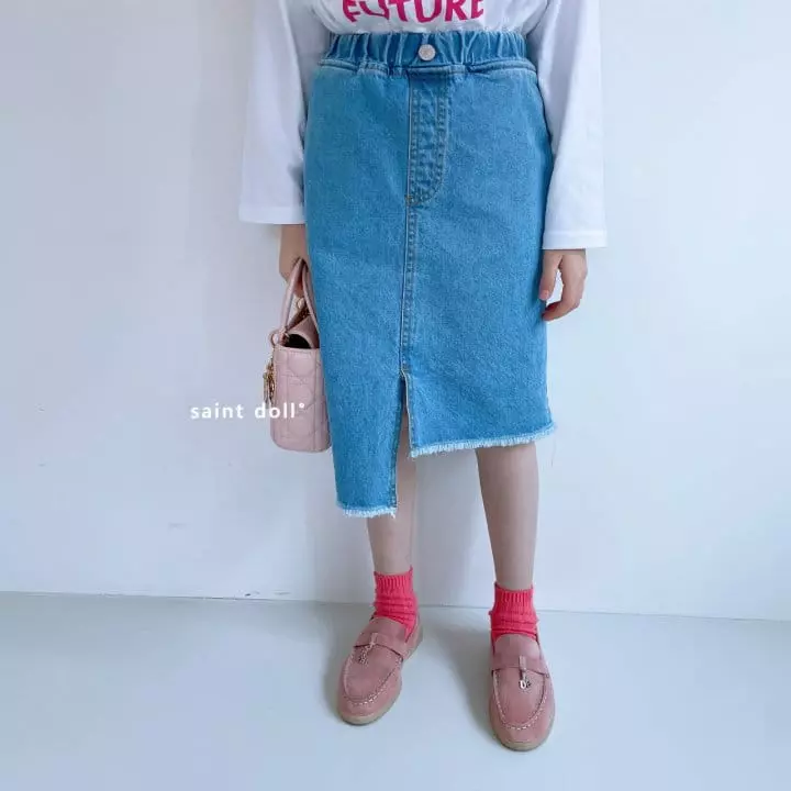 Saint Doll - Korean Children Fashion - #kidsshorts - Unbal Denim Skirt - 10