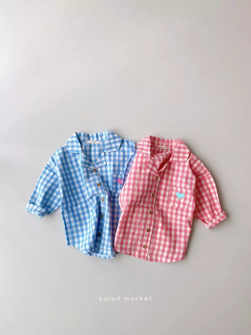 Salad Market - Korean Children Fashion - #childofig - Heart Check Shirt - 12