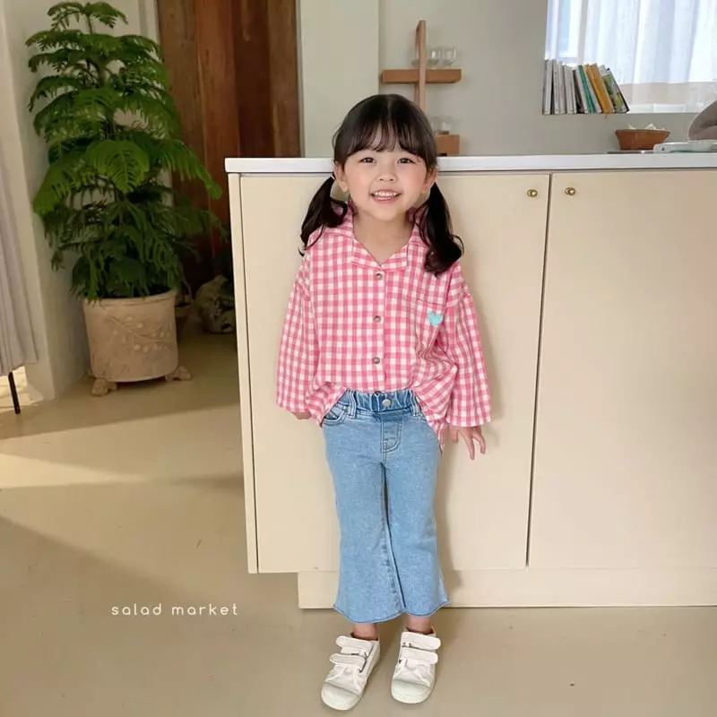 Salad Market - Korean Children Fashion - #kidsshorts - Heart Check Shirt - 3