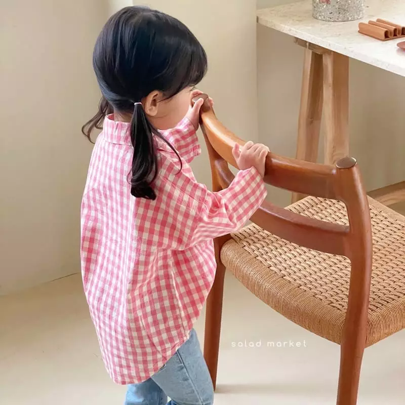 Salad Market - Korean Children Fashion - #kidsshorts - Heart Check Shirt - 4