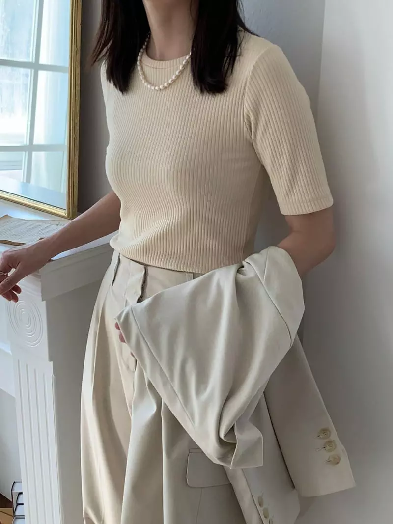 Sendtwo - Korean Women Fashion - #momslook - Slim Rib Tee - 2