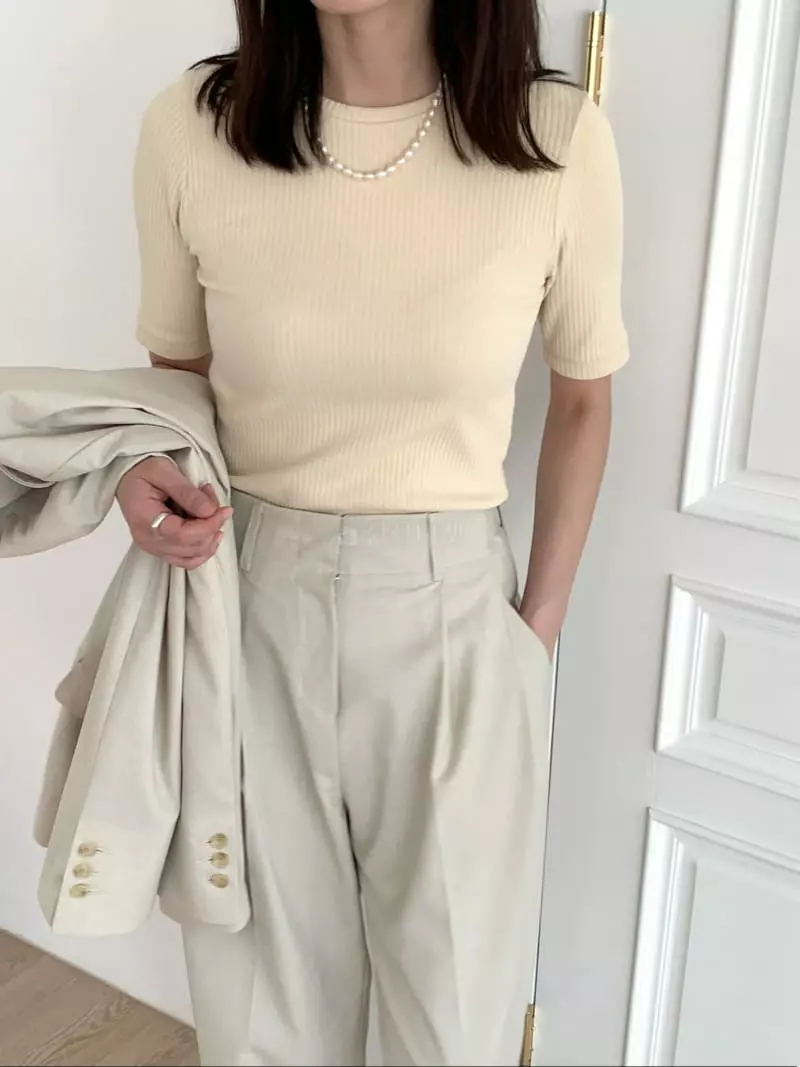 Sendtwo - Korean Women Fashion - #womensfashion - Slim Rib Tee - 4