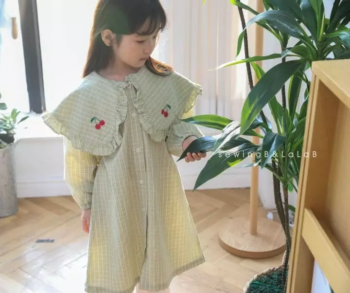 Sewing B - Korean Children Fashion - #childrensboutique - Big Collar Cherry One-piece - 6