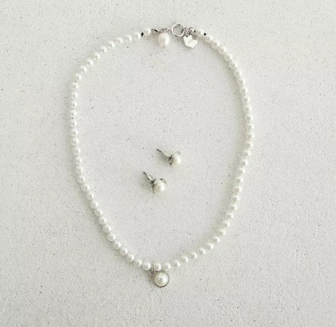Silver - Korean Women Fashion - #momslook - Pendant Bead Choker set