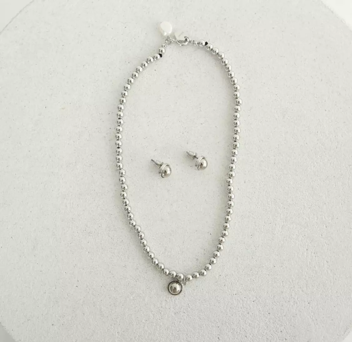 Silver - Korean Women Fashion - #womensfashion - Pendant Bead Choker set - 2