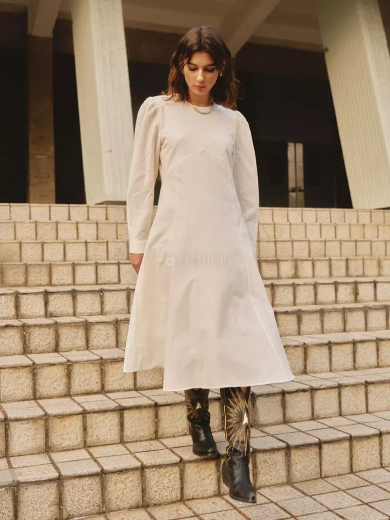 Sllow - Korean Women Fashion - #momslook - Misty Cotton Puff Long One-piece