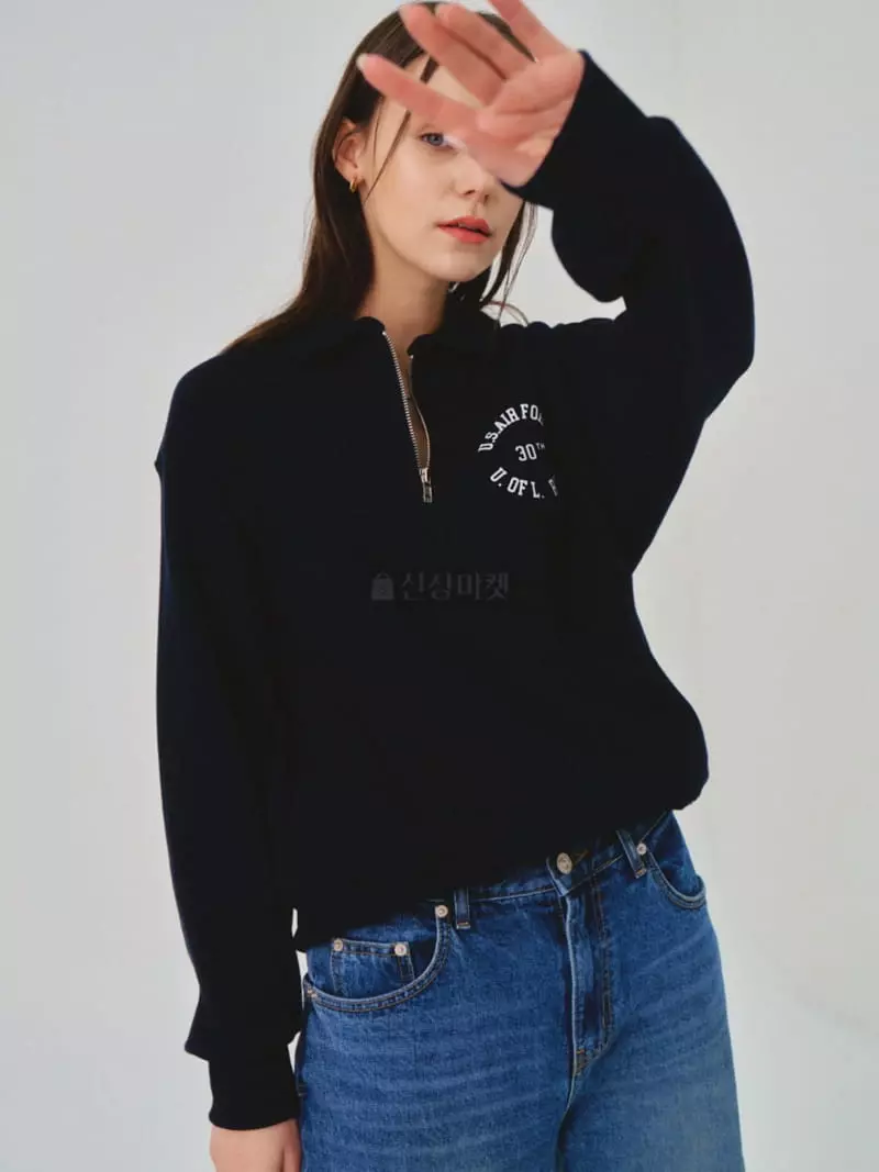 Sllow - Korean Women Fashion - #momslook - Air Force Half Zip-Up Sweatshirt - 3