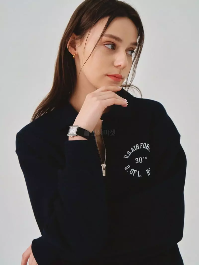 Sllow - Korean Women Fashion - #momslook - Air Force Half Zip-Up Sweatshirt - 4