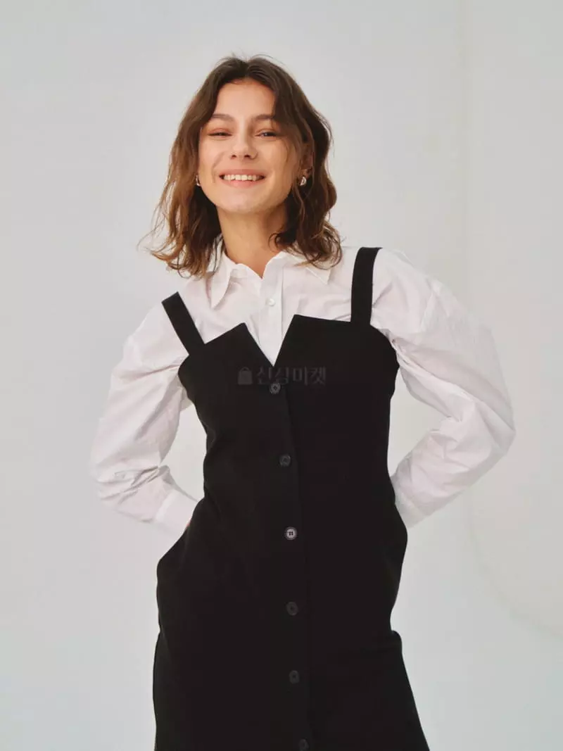 Sllow - Korean Women Fashion - #womensfashion - Bustier Button Banding One-piece