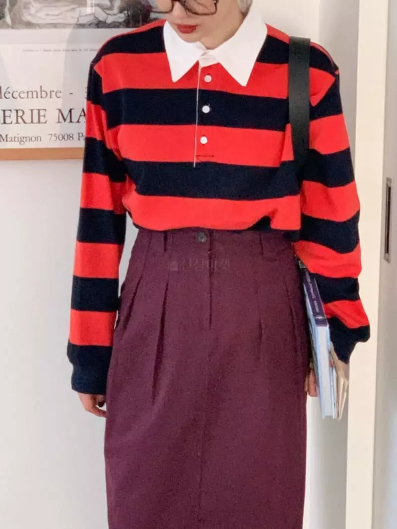Sold Out - Korean Women Fashion - #momslook - Pin Rugby Tee - 2