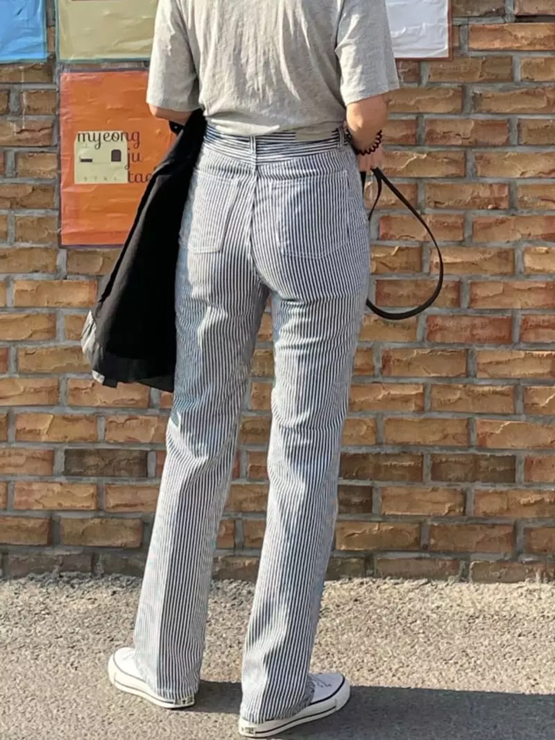 Sold Out - Korean Women Fashion - #shopsmall - Stripe Bootcut Jeans - 3
