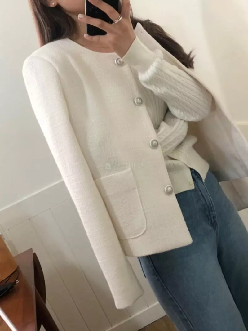 Sono De Seoul - Korean Women Fashion - #pursuepretty - No Collar Tweed Jacket