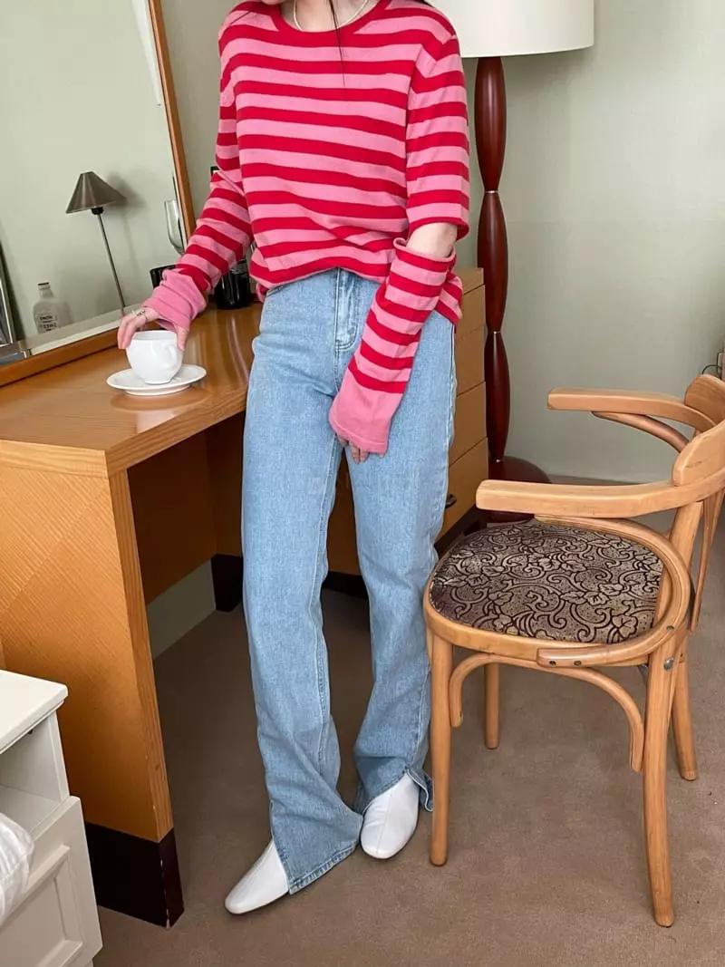 Special - Korean Women Fashion - #shopsmall - Open Stripe Knit Tee - 2