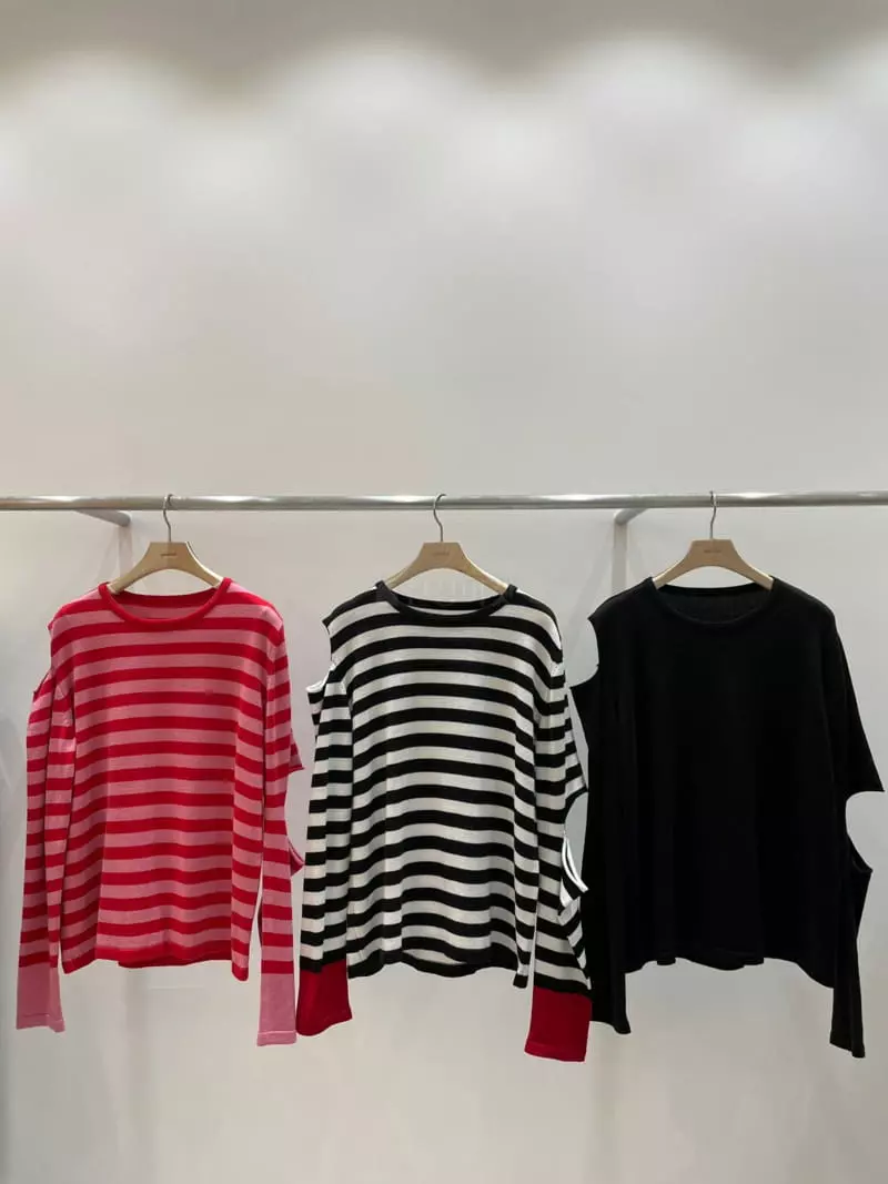 Special - Korean Women Fashion - #thatsdarling - Open Stripe Knit Tee - 4