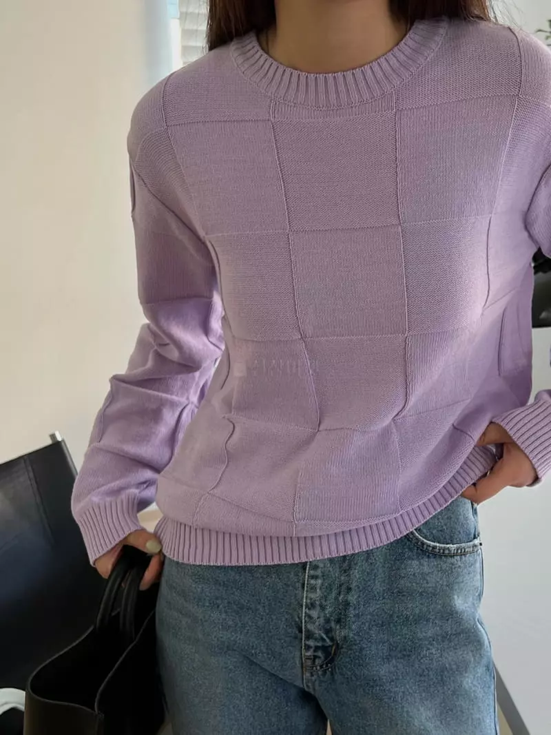 Ssemienne - Korean Women Fashion - #momslook - Chess Round Knit Tee
