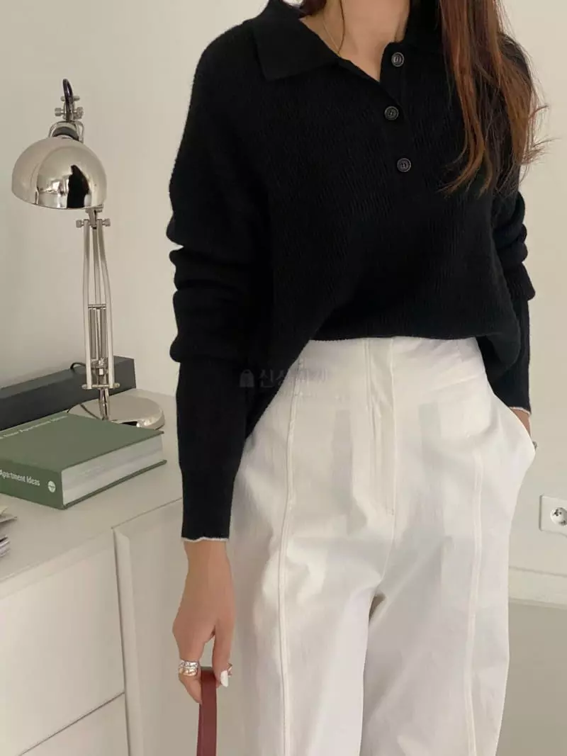 Ssemienne - Korean Women Fashion - #momslook - Mo Hair Collar Knit Tee