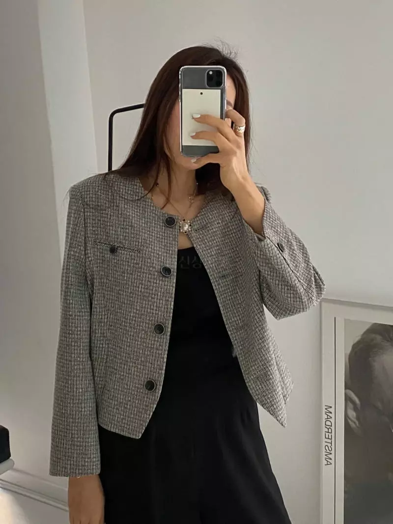 Ssemienne - Korean Women Fashion - #momslook - Totem Check Jacket - 3