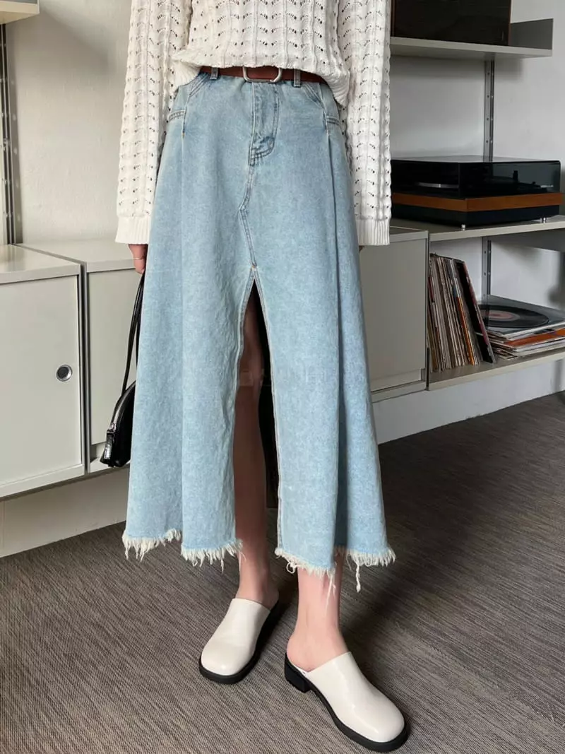 Ssemienne - Korean Women Fashion - #romanticstyle - Alec Denim Skrit - 2
