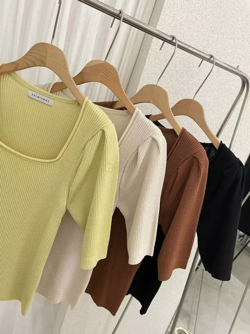 Ssemienne - Korean Women Fashion - #momslook - Square Neck Rib Knit Tee - 4