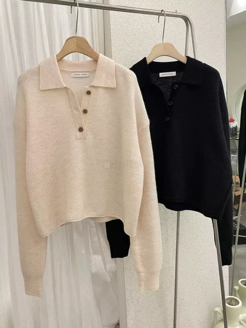 Ssemienne - Korean Women Fashion - #momslook - Mo Hair Collar Knit Tee - 4