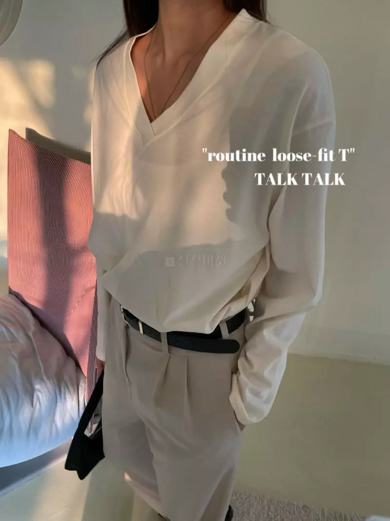 Talktalk - Korean Women Fashion - #momslook - Routine Loose V-neck Tee