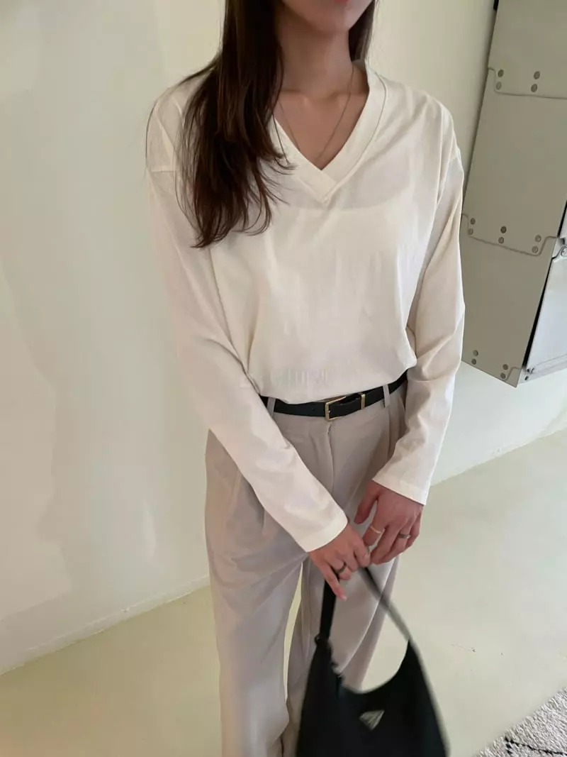 Talktalk - Korean Women Fashion - #momslook - Routine Loose V-neck Tee - 3