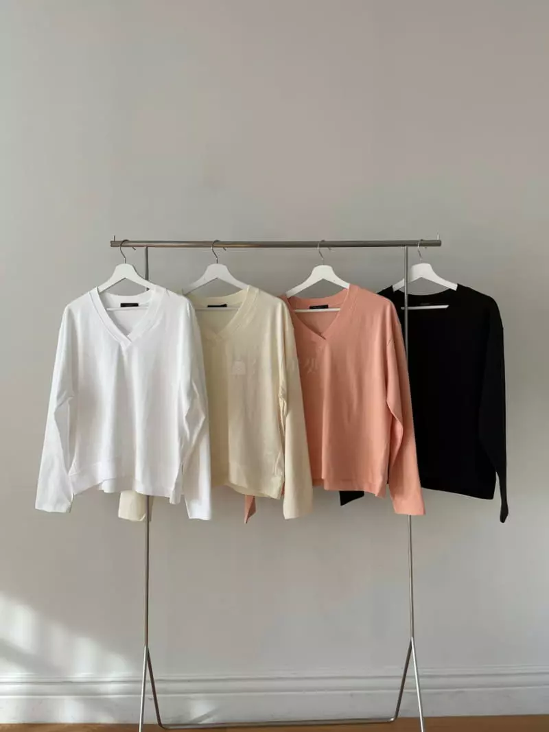 Talktalk - Korean Women Fashion - #momslook - Routine Loose V-neck Tee - 4