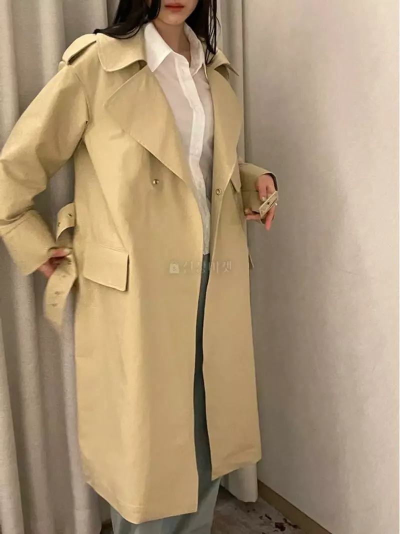 Taste - Korean Women Fashion - #pursuepretty - Long Almond Trench Coat - 5