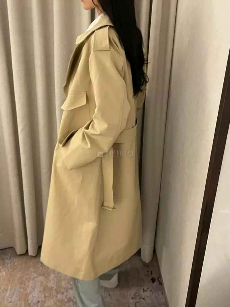 Taste - Korean Women Fashion - #vintageinspired - Long Almond Trench Coat - 3